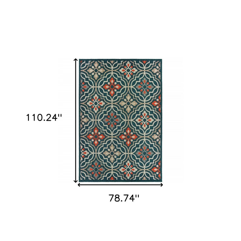 7' X 9' Blue and Orange Moroccan Indoor Outdoor Area Rug Homeroots Outdoor