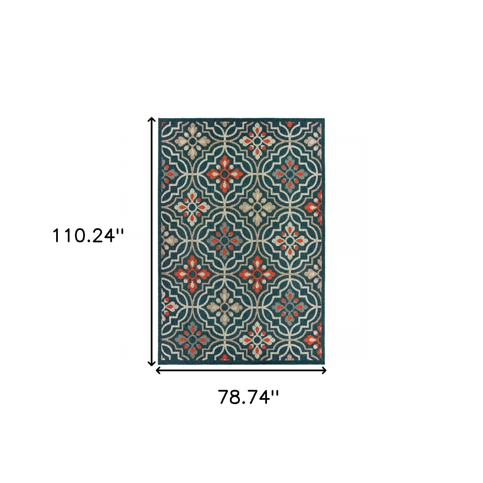 7' X 9' Blue and Orange Moroccan Indoor Outdoor Area Rug Homeroots Outdoor