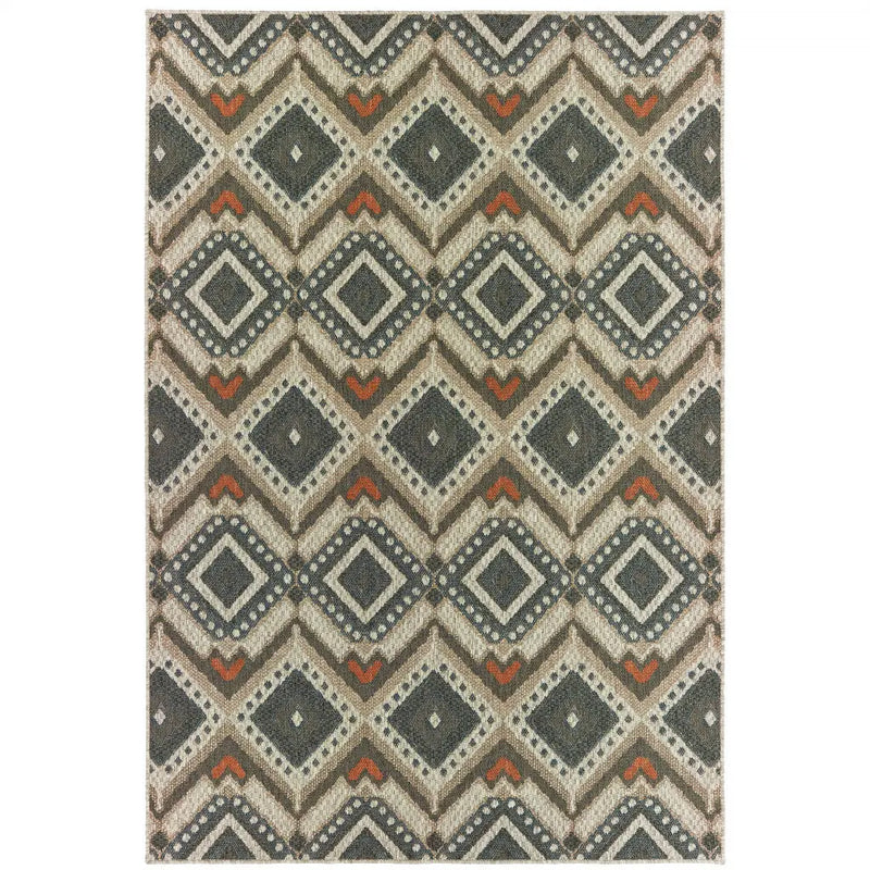 7' X 9' Gray Geometric Stain Resistant Indoor Outdoor Area Rug Homeroots Outdoor