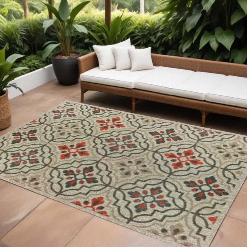 7' X 9' Gray Geometric Stain Resistant Indoor Outdoor Area Rug Homeroots Outdoor