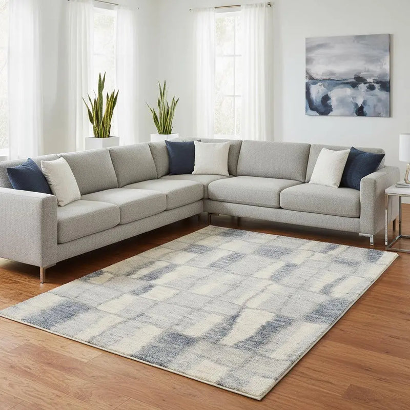 7' X 9' Ivory and Blue Area Rug Homeroots Home Decor