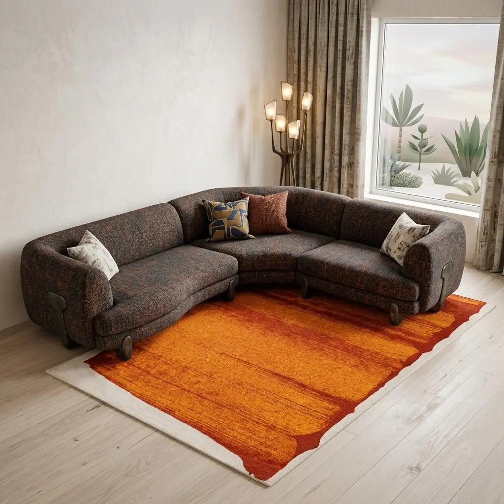 7' X 9' Orange And White Abstract Washable Area Rug With UV Protection Homeroots Home Decor