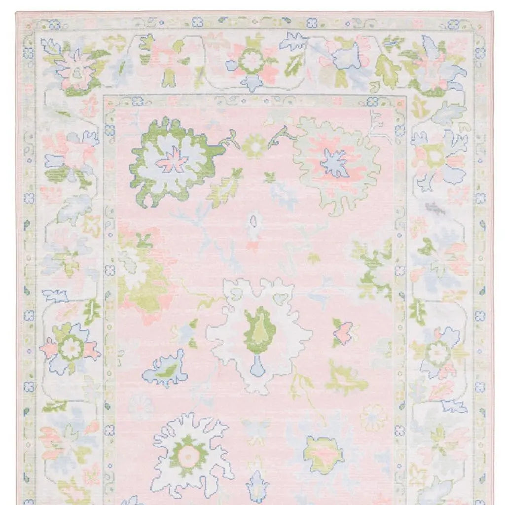 7' X 9' Pink And Green Oriental Washable Area Rug Homeroots Home Decor