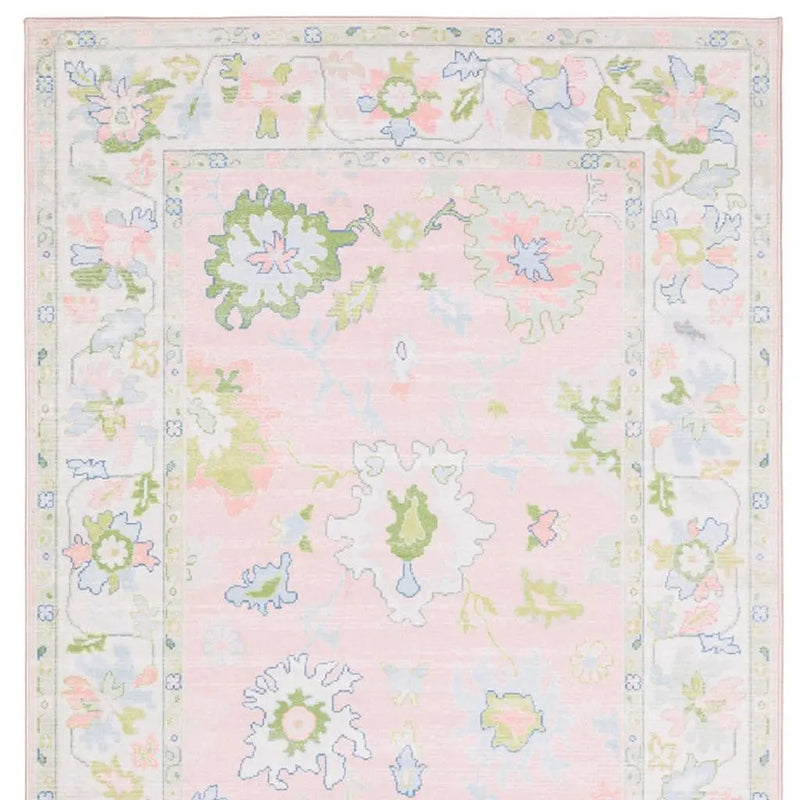 7' X 9' Pink And Green Oriental Washable Area Rug Homeroots Home Decor