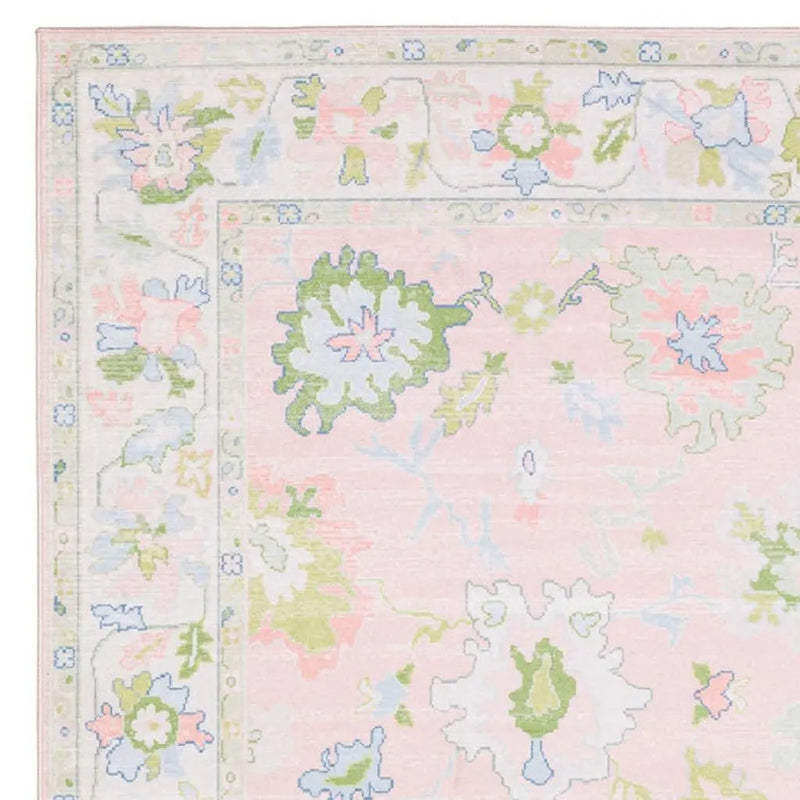 7' X 9' Pink And Green Oriental Washable Area Rug Homeroots Home Decor
