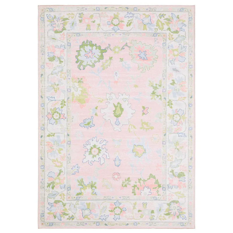 7' X 9' Pink And Green Oriental Washable Area Rug Homeroots Home Decor