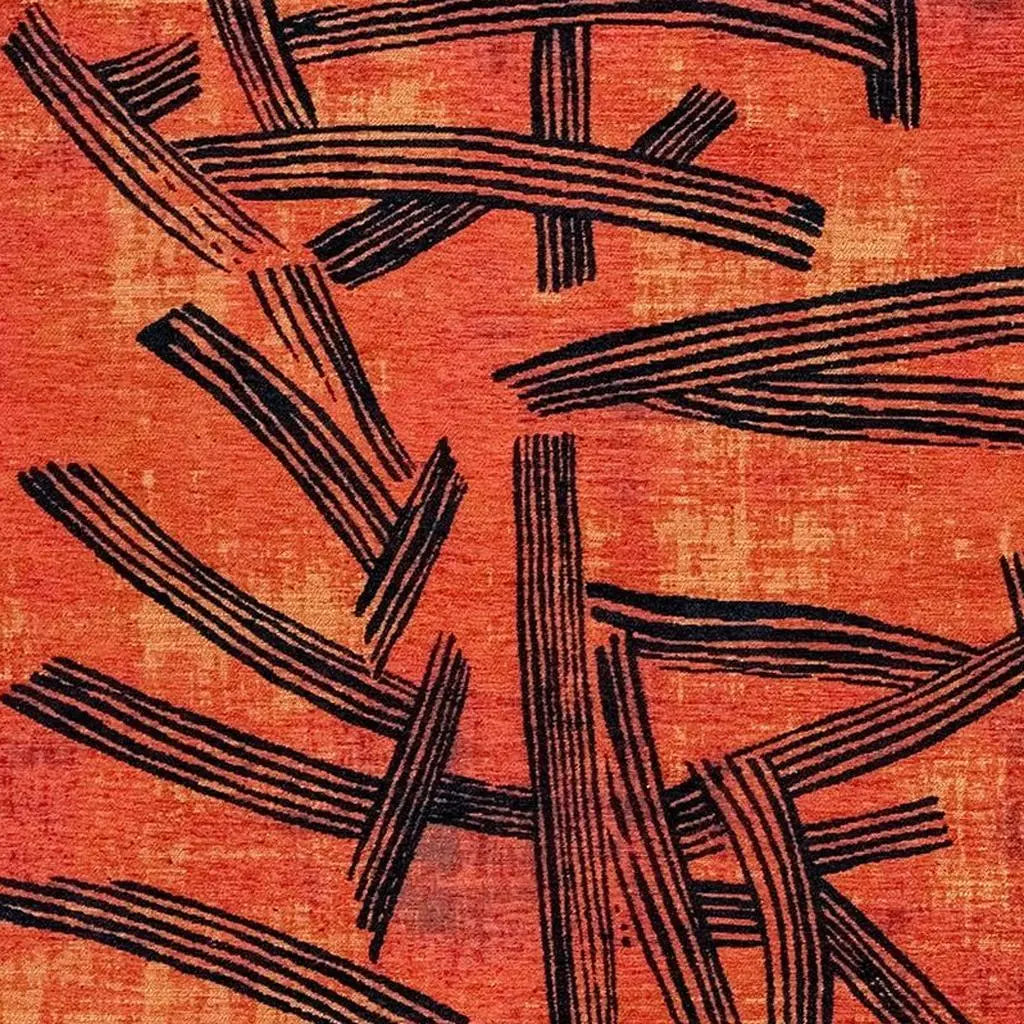 7' X 9' Red And White Abstract Washable Area Rug With UV Protection Homeroots Home Decor