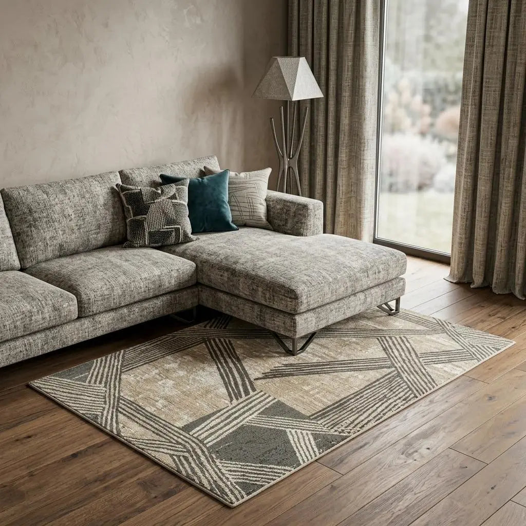 7' X 9' Tan And White Abstract Washable Area Rug With UV Protection Homeroots Home Decor