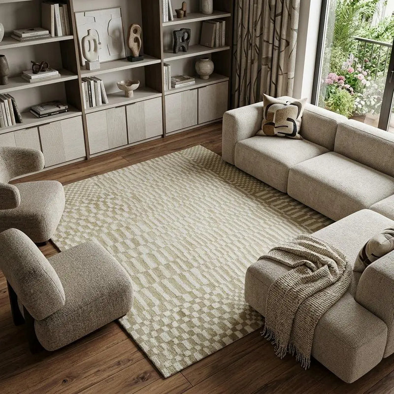 7' X 9' Tan And White Abstract Washable Area Rug With UV Protection Homeroots Home Decor
