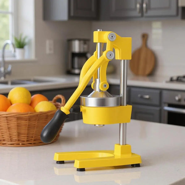 7" Yellow Black And Silver Stainless Steel Manual Juicer Homeroots Kitchen & Dining