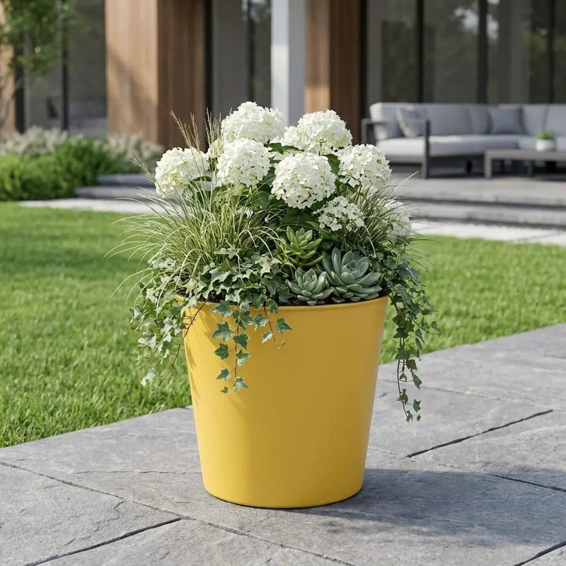 7" Yellow Recycled Plastic Indoor Outdoor Round Pot Planter Homeroots Outdoor