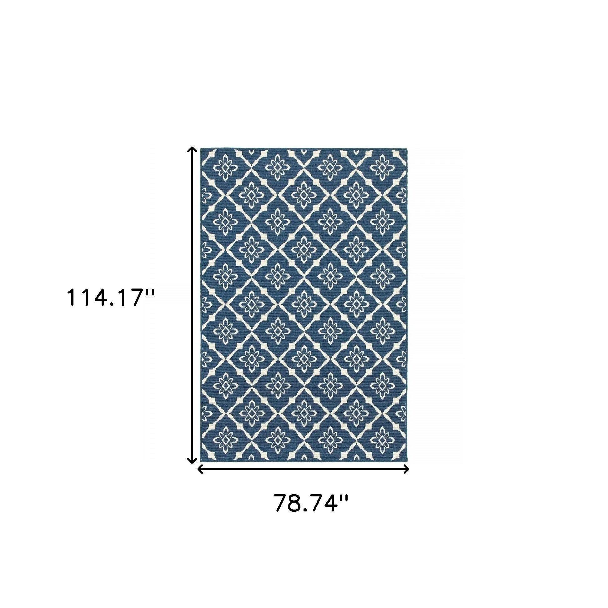 7' x 10' Blue and Ivory Floral Stain Resistant Indoor Outdoor Area Rug Homeroots Outdoor