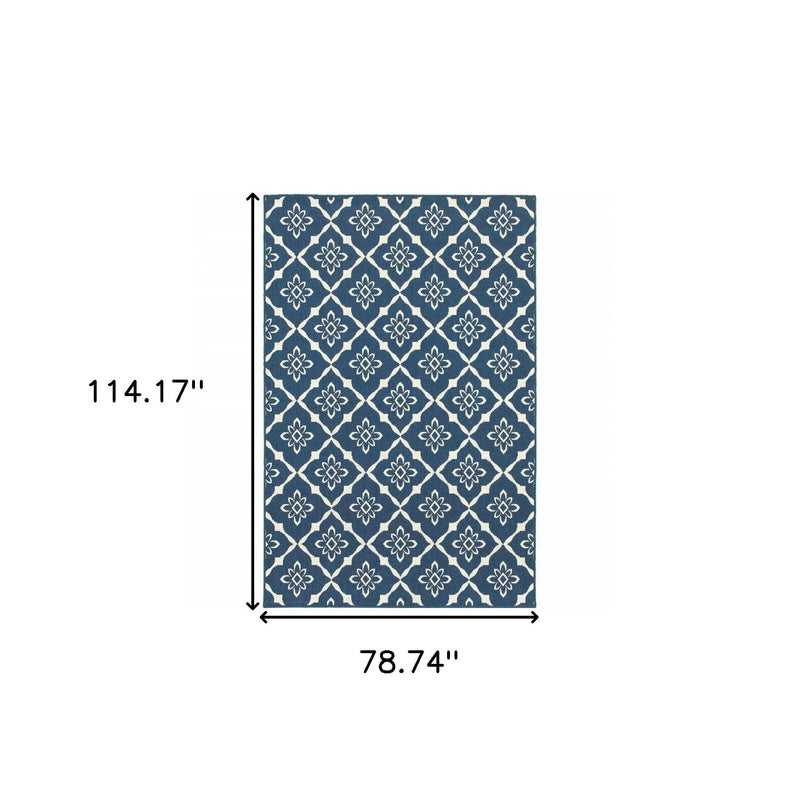 7' x 10' Blue and Ivory Floral Stain Resistant Indoor Outdoor Area Rug Homeroots Outdoor