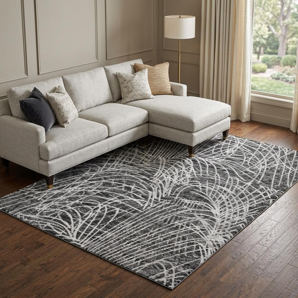 8' X 10' Charcoal And Gray Abstract Shag Washable Area Rug With UV Protection - Home & Garden