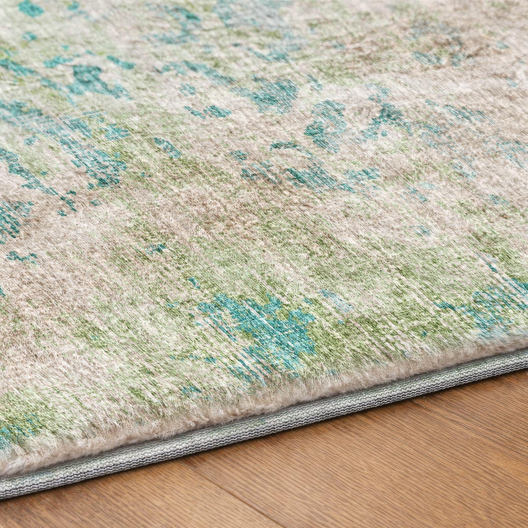 10' X 14' Green And Teal Abstract Shag Washable Area Rug With UV Protection - Home & Garden