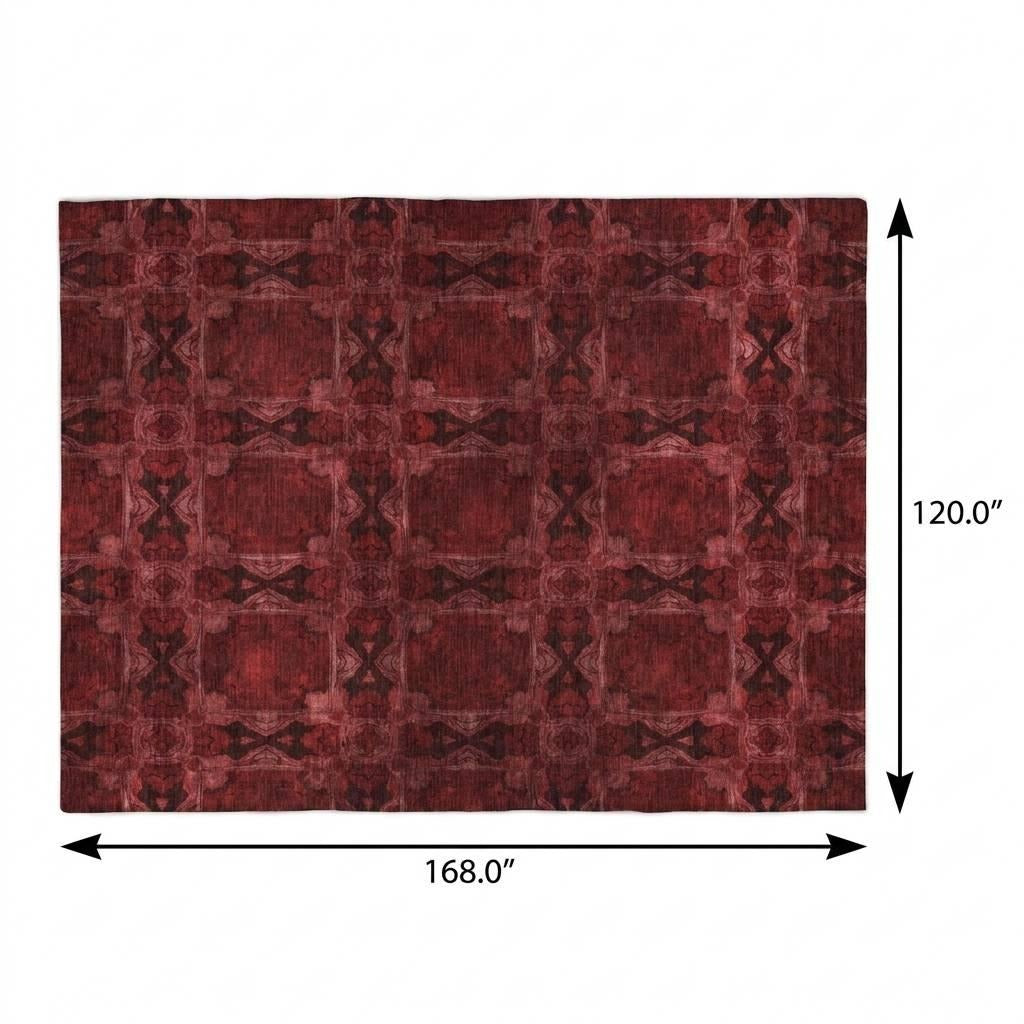 10' X 14' Burgundy And Red Geometric Shag Washable Area Rug With UV Protection - Home & Garden