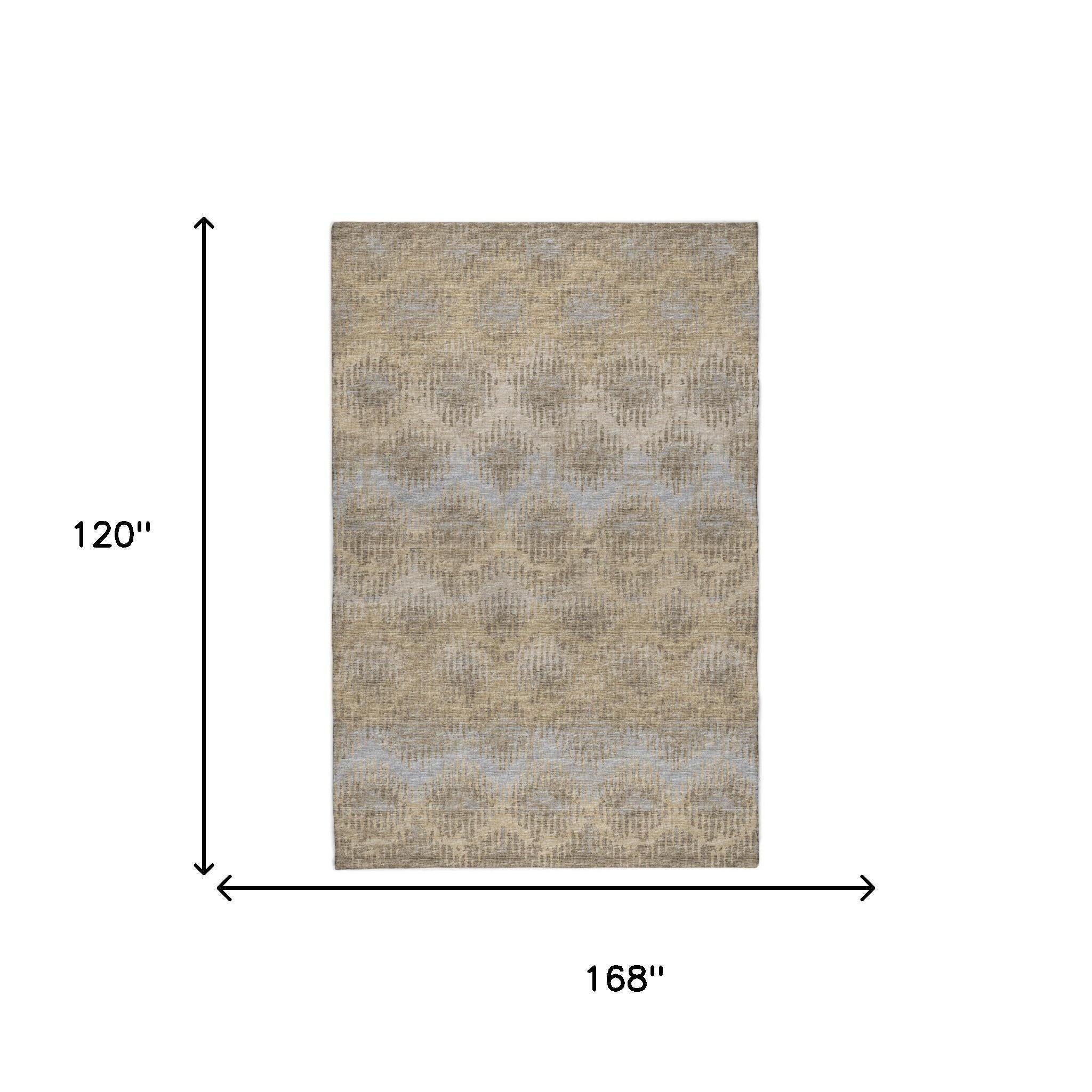 10' X 14' Gray And Brown Geometric Shag Washable Area Rug With UV Protection - Home & Garden