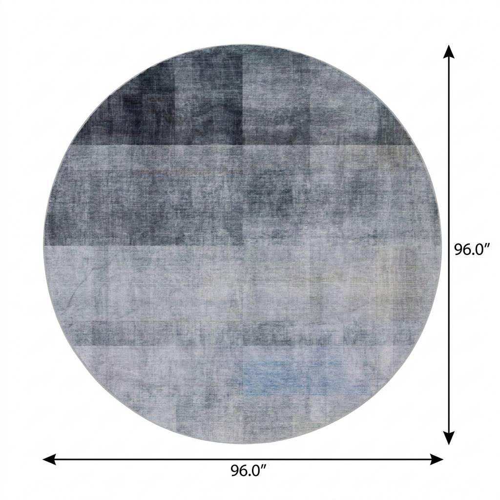8' Navy Blue And Gray Geometric Shag Washable Round Rug With UV Protection - Home & Garden