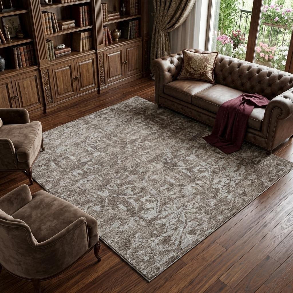 10' X 14' Brown And Charcoal Oriental Shag Washable Area Rug With UV Protection - Home & Garden
