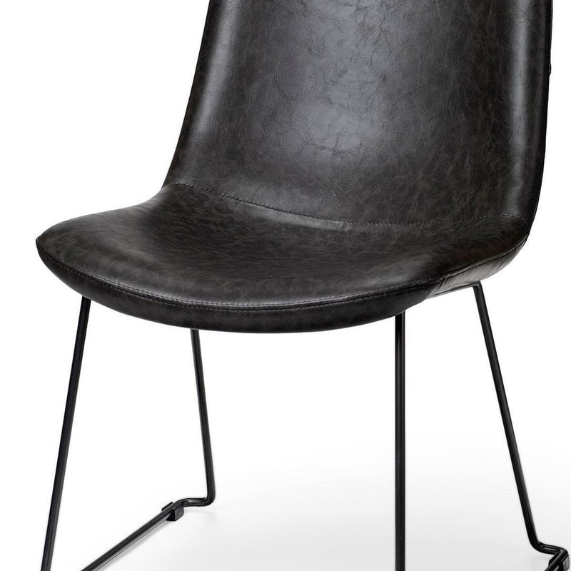 Set Of Two Black Upholstered Faux leather Side Chairs - Kitchen & Dining