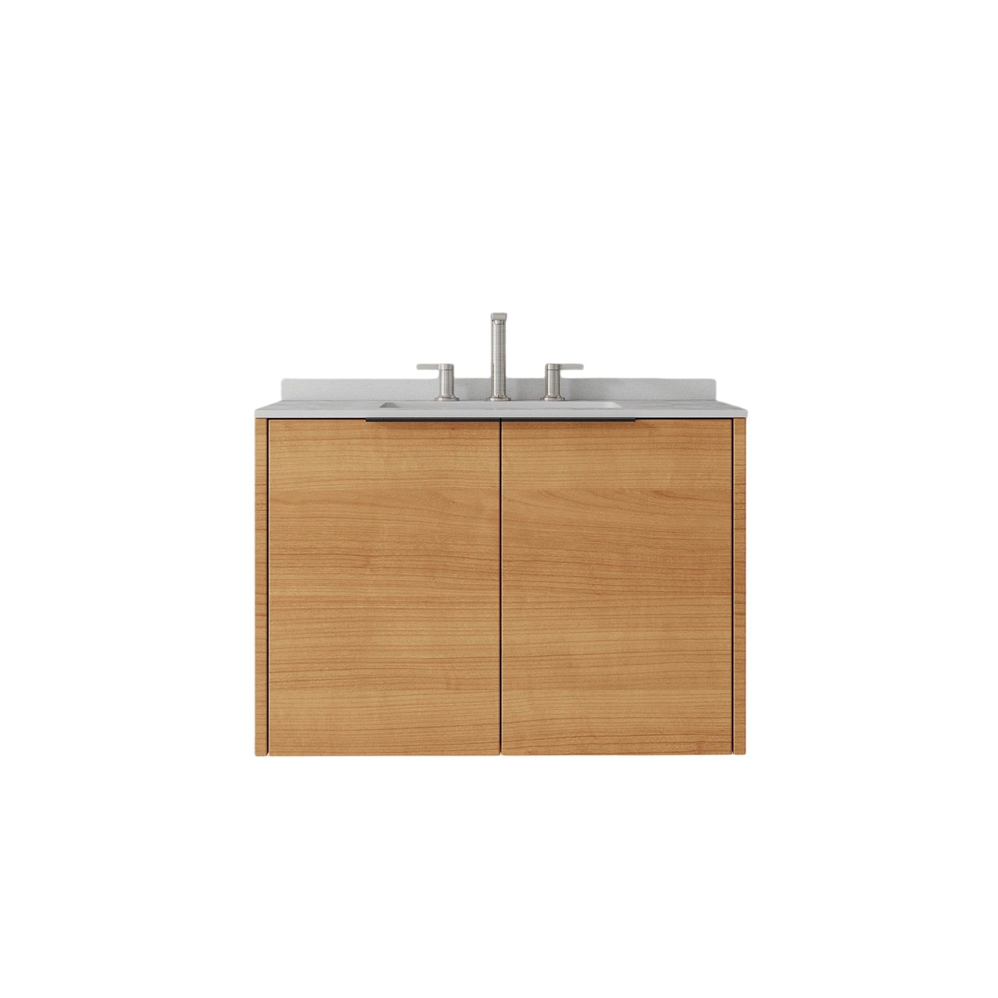 30" Brown Wood Floating Double Door Bathroom Vanity With White Sink - Bed & Bath