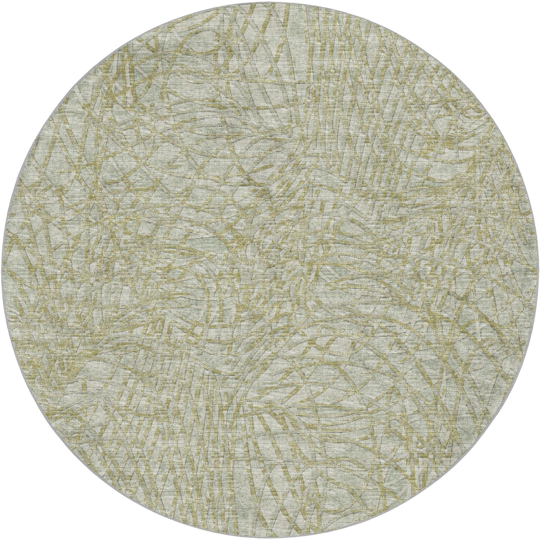 8' Sage And Olive Green Abstract Shag Washable Round Rug With UV Protection - Home & Garden