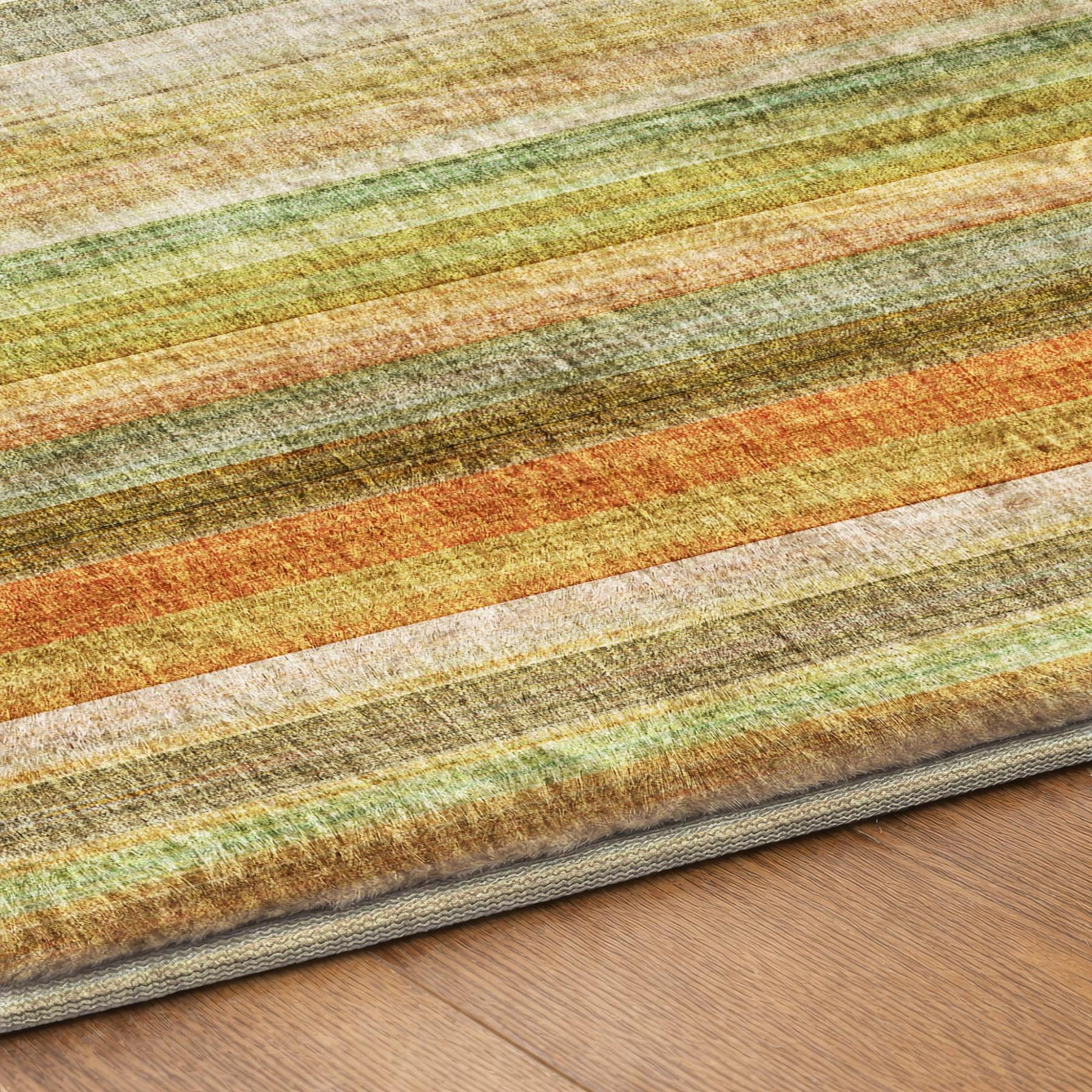 3' X 5' Khaki And Gold Striped Shag Washable Area Rug With UV Protection - Home & Garden