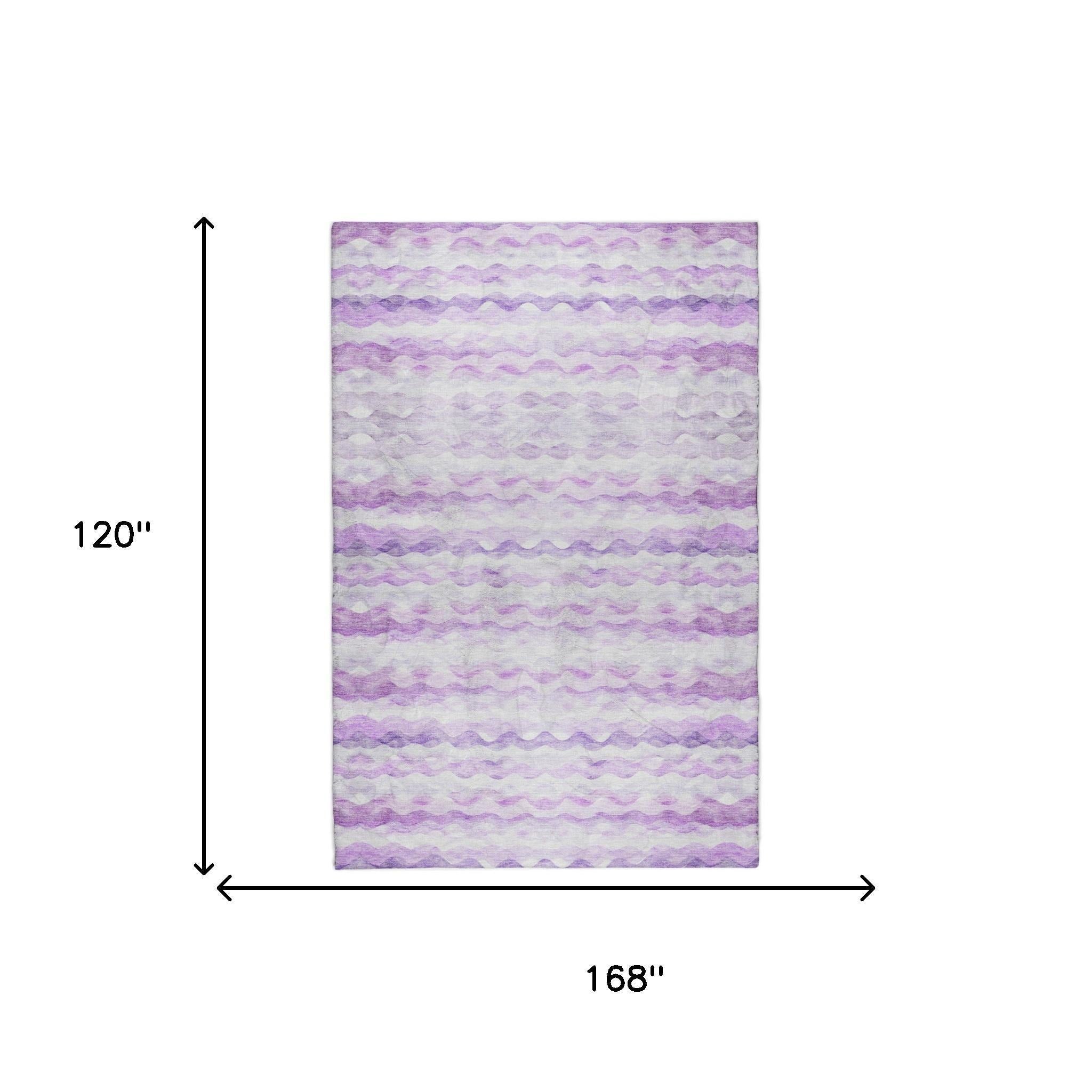 10' X 14' Purple And Violet Striped Shag Washable Area Rug With UV Protection - Home & Garden