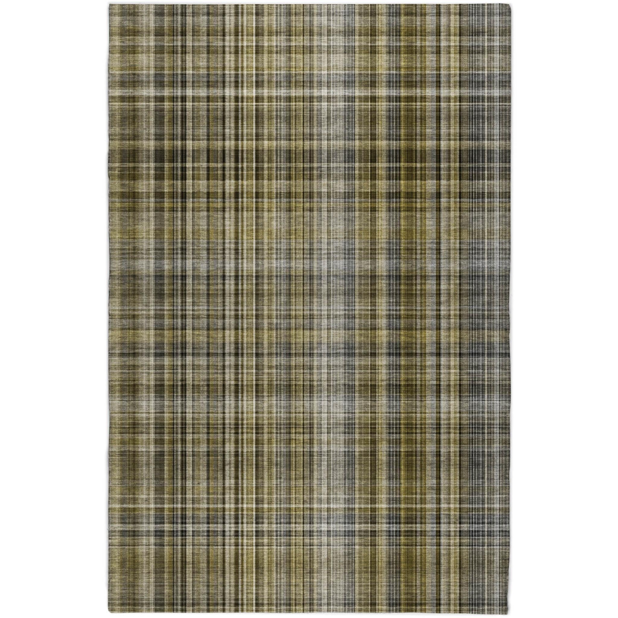 5' X 8' Taupe And Gray Plaid Shag Washable Area Rug With UV Protection - Home & Garden