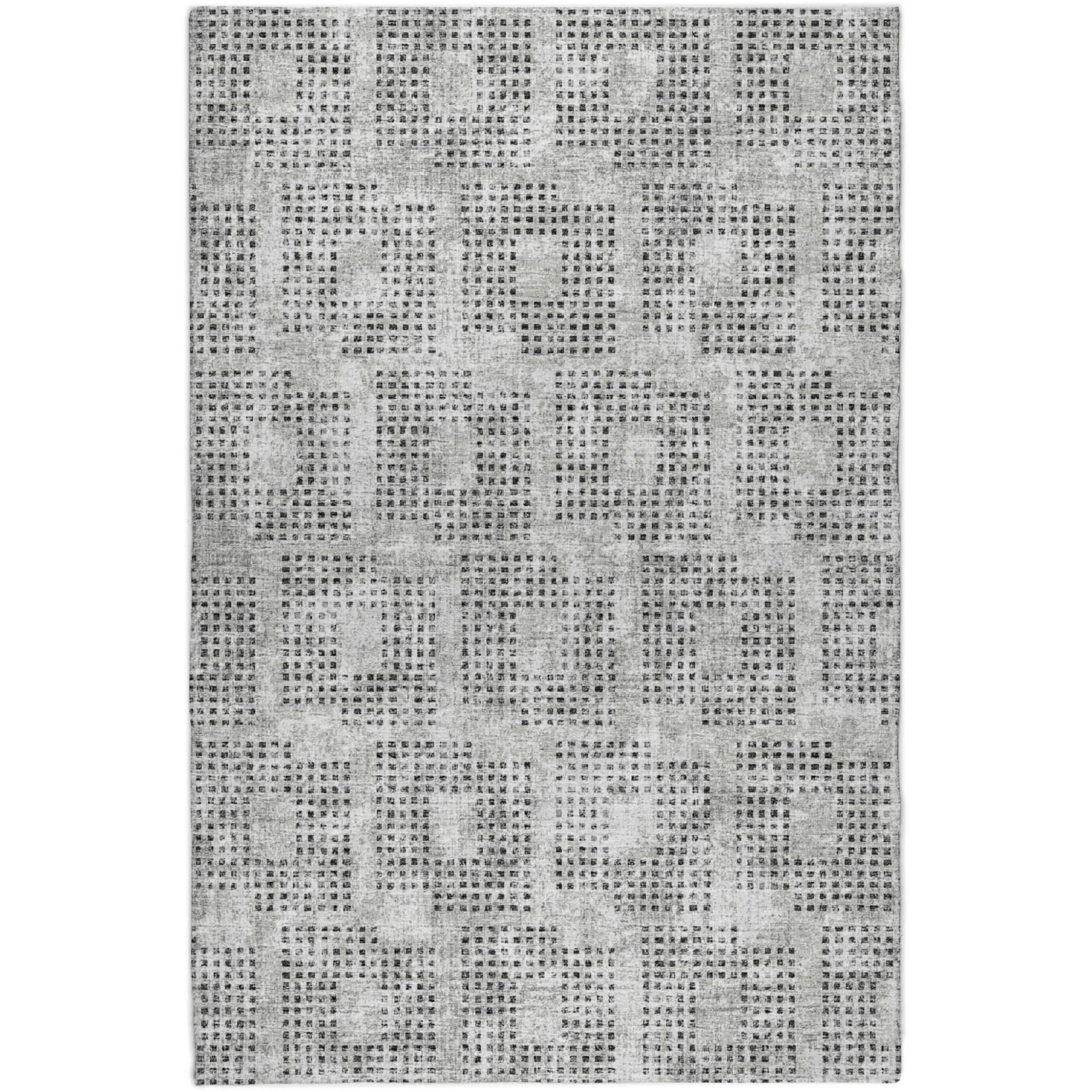 5' X 8' Gray And Charcoal Geometric Shag Washable Area Rug With UV Protection - Home & Garden