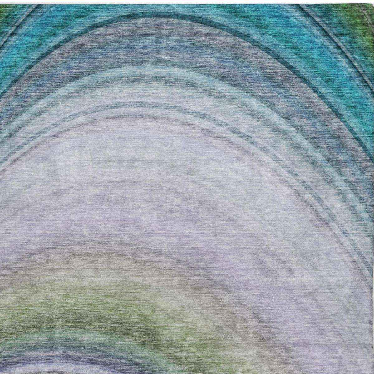 3' X 5' Teal And Green Abstract Shag Washable Area Rug With UV Protection - Home & Garden