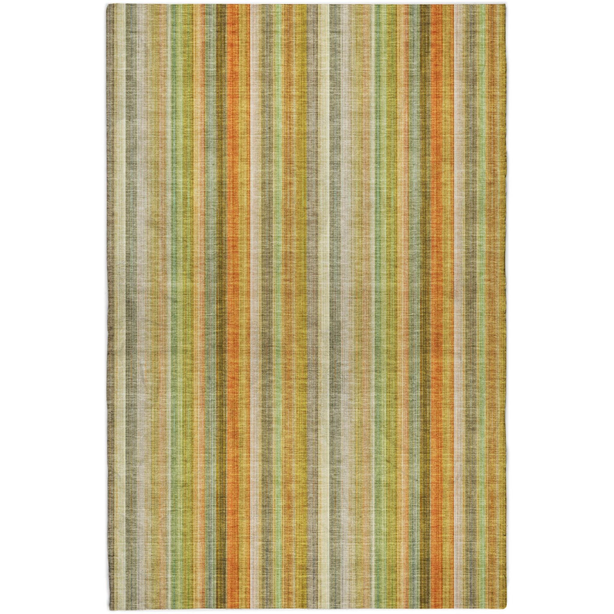 3' X 5' Khaki And Gold Striped Shag Washable Area Rug With UV Protection - Home & Garden
