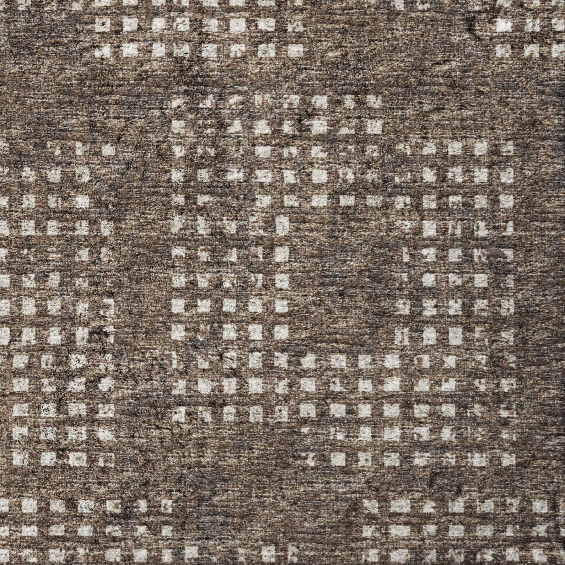 8' Brown And Beige Geometric Shag Washable Round Rug With UV Protection - Home & Garden