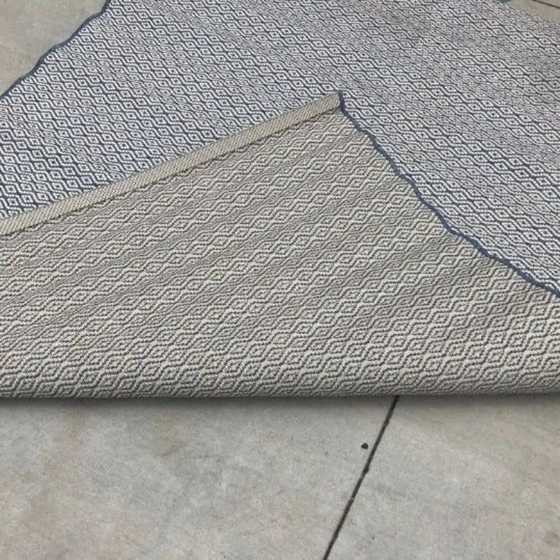 7x10 Feet Blue & White Geometric Outdoor Patio Area Rug Home Mart Goods