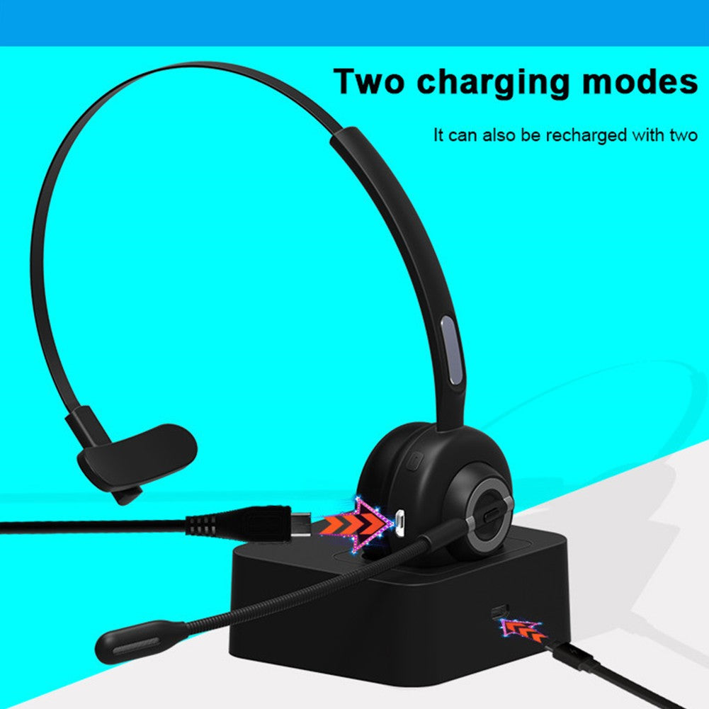 Bluetooth Headset for Cell Phones, Office Headset with Noise Cancelling Microphone and Charging Dock, PC Headset