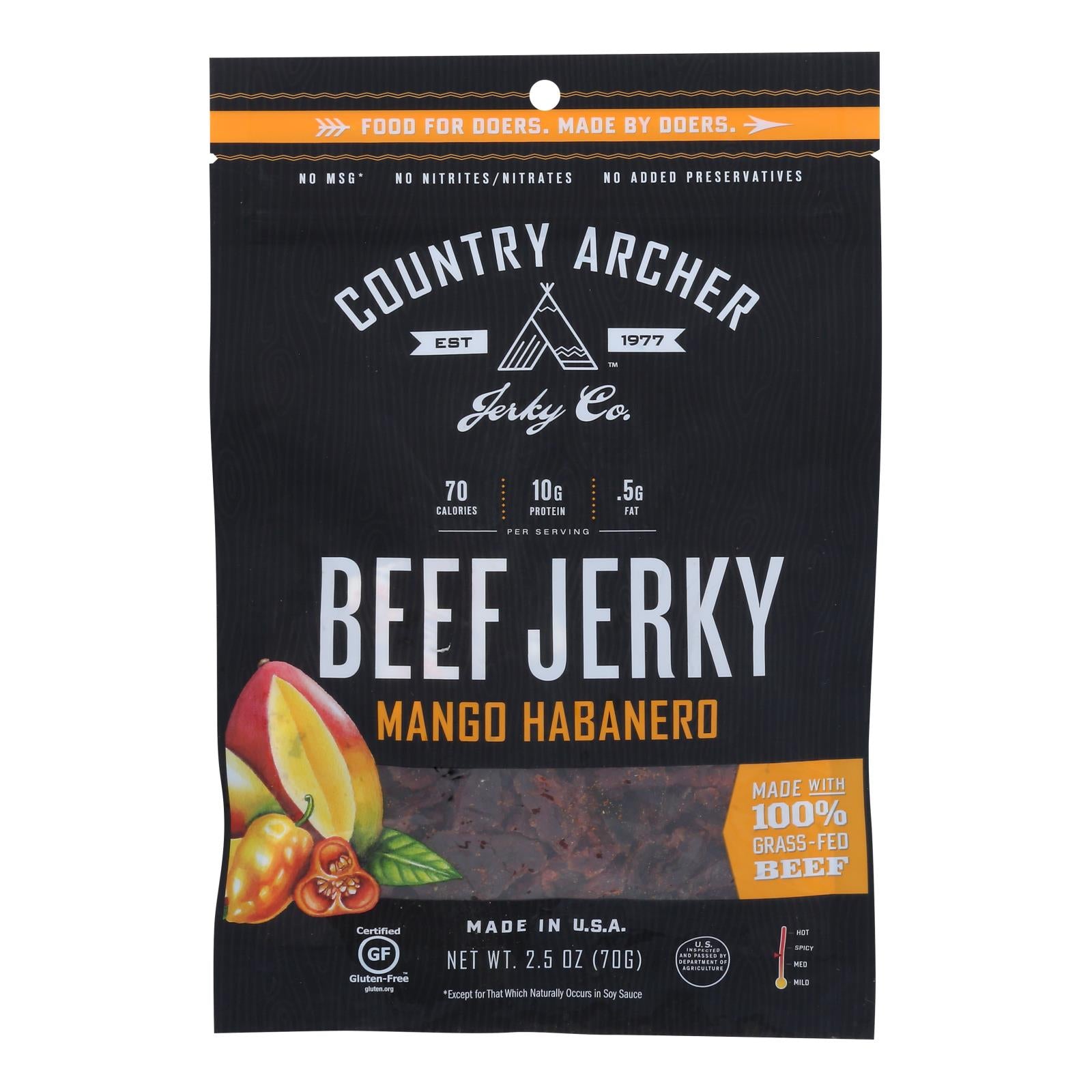 Country Archer - Jerky Beef Mango Habanero - Case Of 12-2.5 Oz - GreatEagleInc