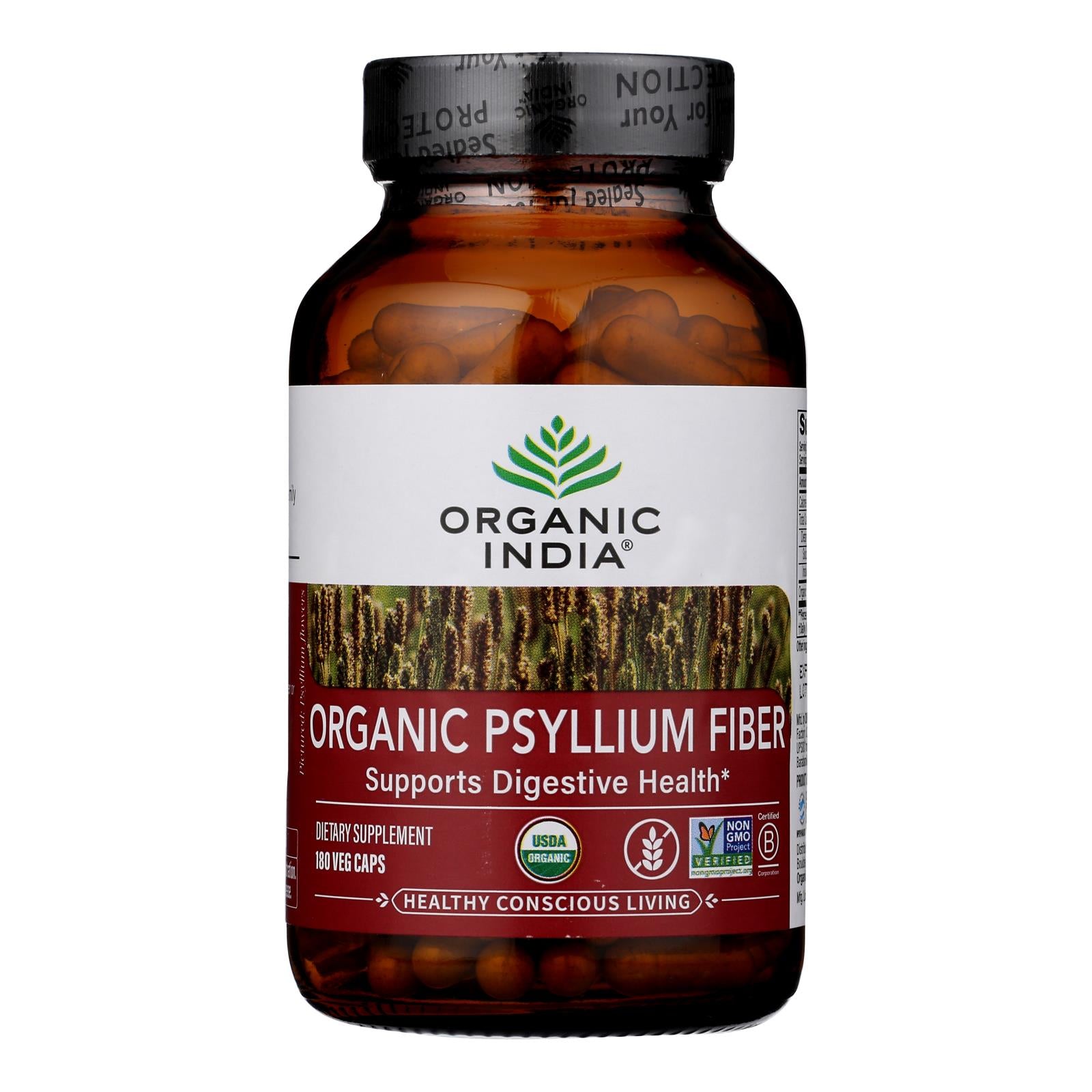 Organic India - Psyllium Organic Fiber - 1 Each -180 Vcap - GreatEagleInc