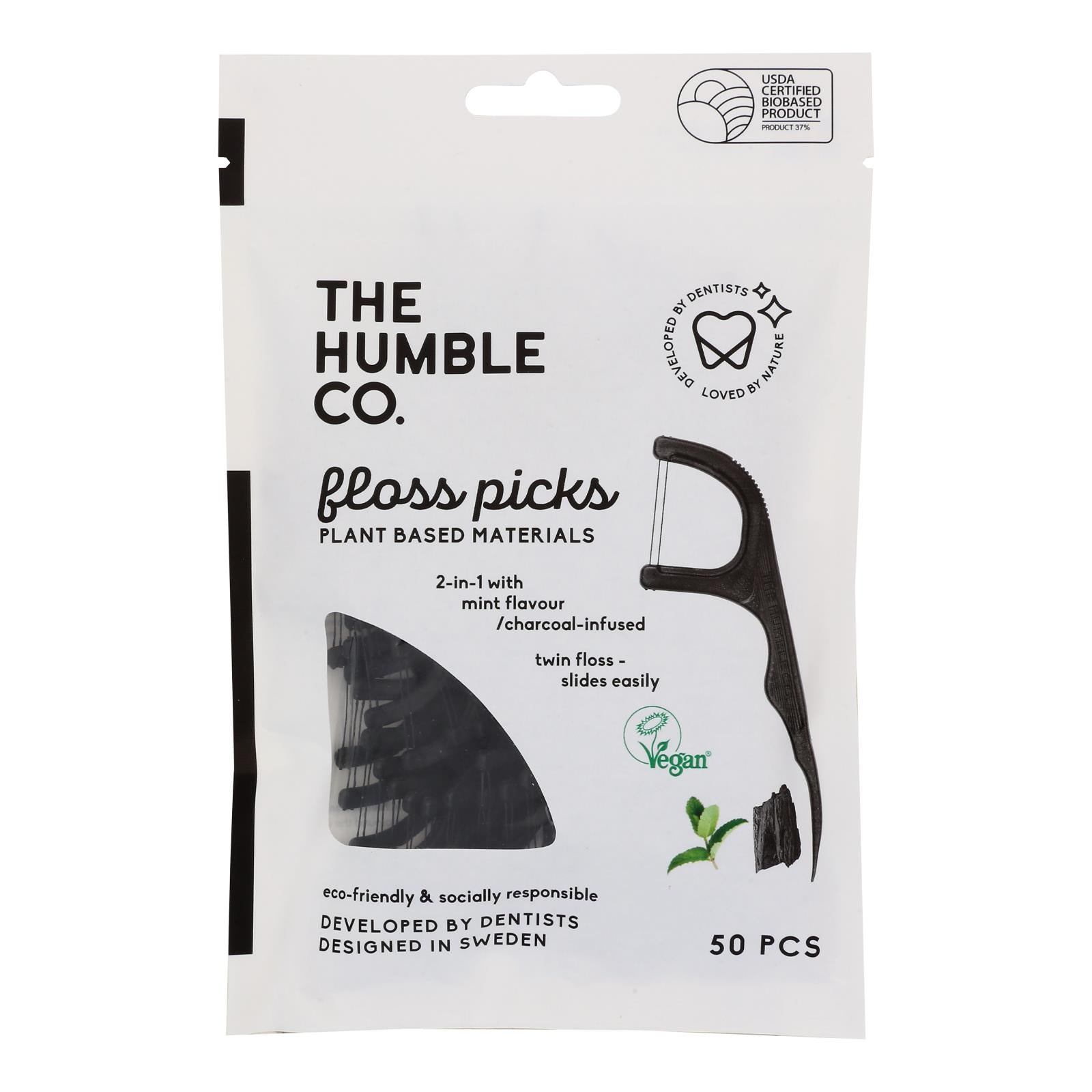 Humble Co - Floss Picks Charcoal Mint - Case Of 4-50 Count - GreatEagleInc
