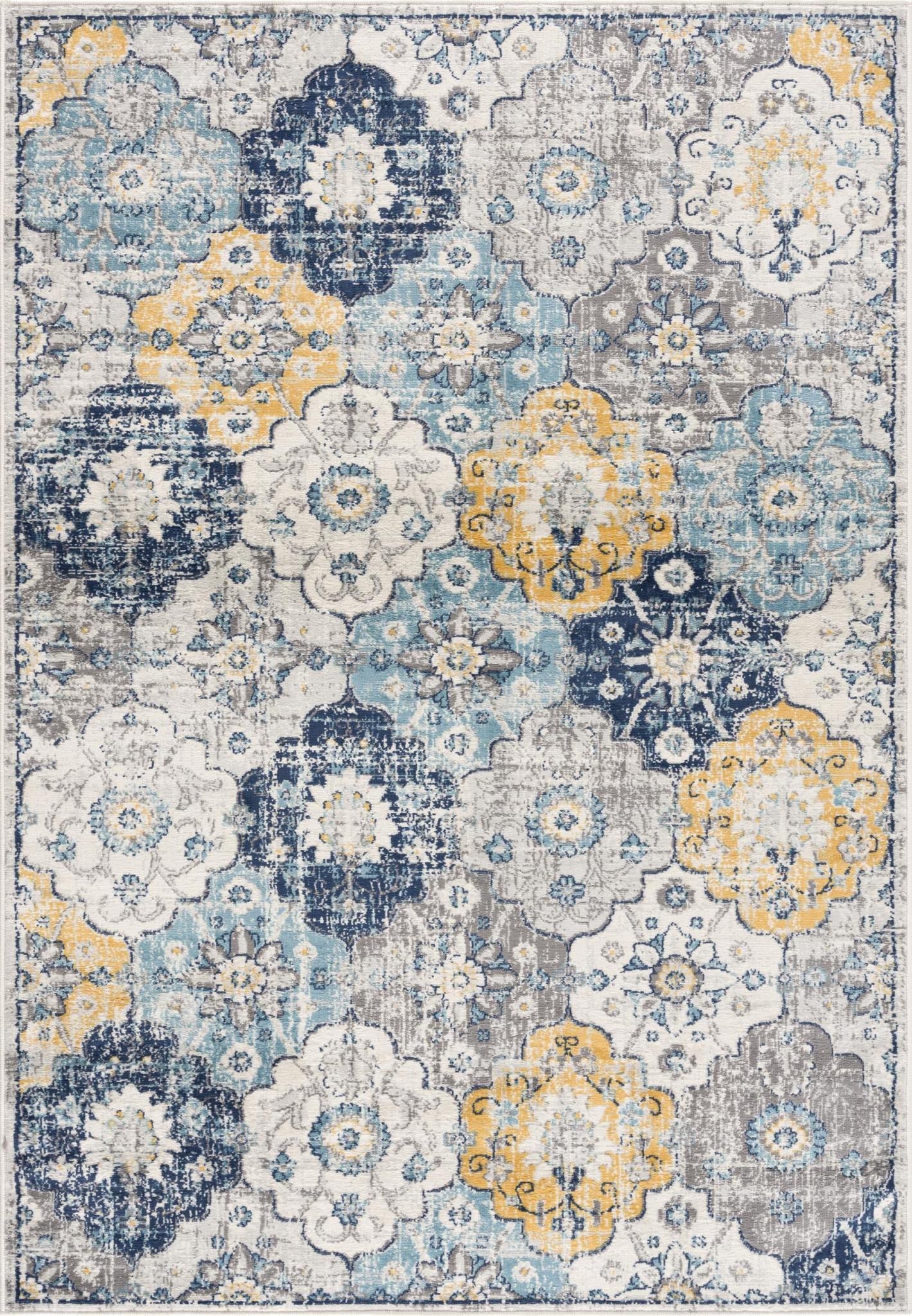 2' X 4' Blue and Yellow Floral Area Rug - Home & Garden