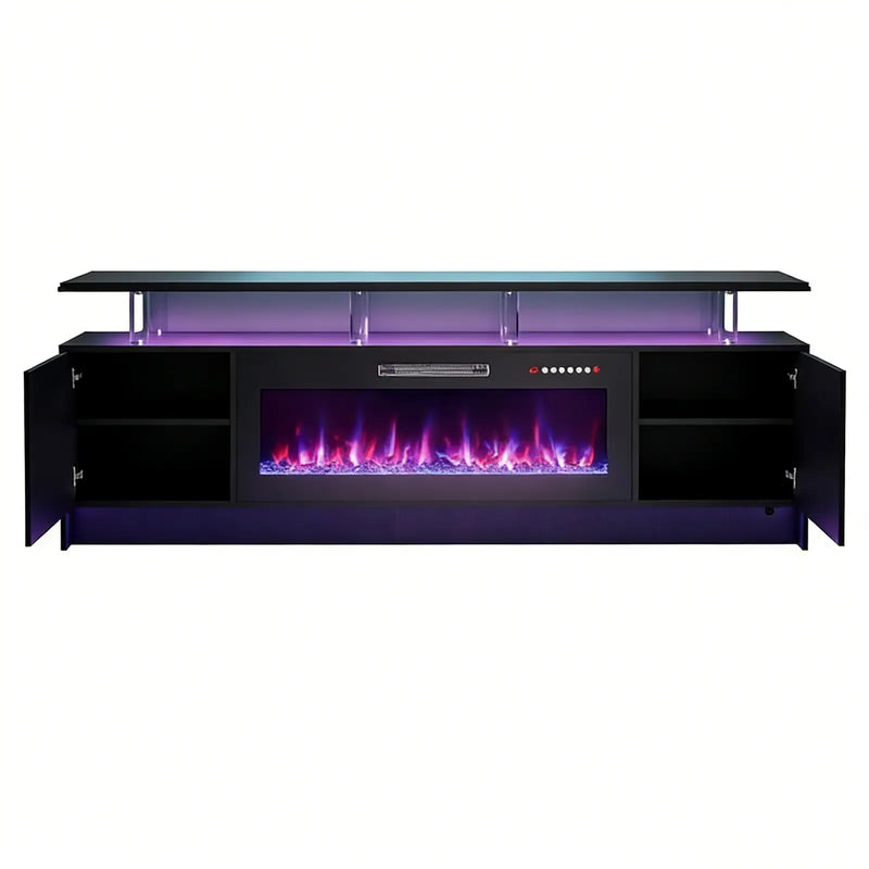 80" Black Wood Fireplace Entertainment Center With Fireplace Homeroots Living Room
