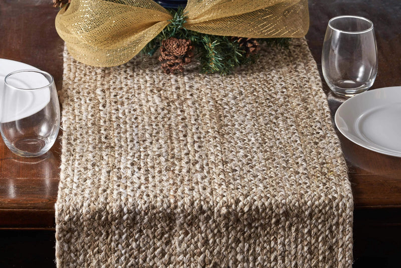 80" Brown Ivory And Natural Braided Jute Table Runner Homeroots Kitchen & Dining