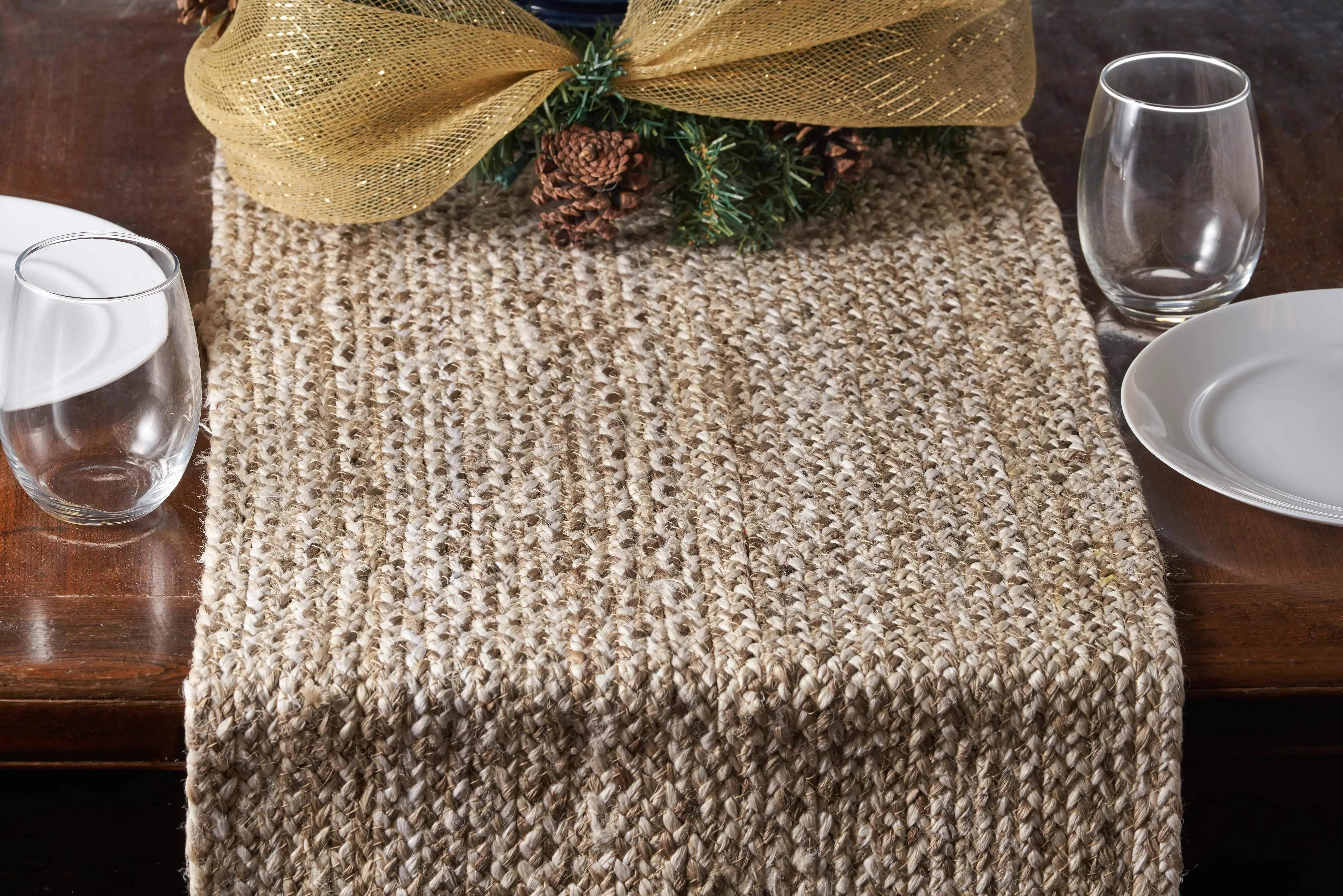 80" Brown Ivory And Natural Braided Jute Table Runner Homeroots Kitchen & Dining