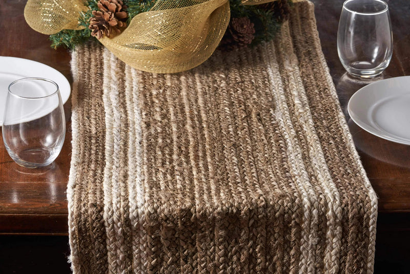 80" Natural And Cream Geometric Bordered Jute Table Runner Homeroots Kitchen & Dining