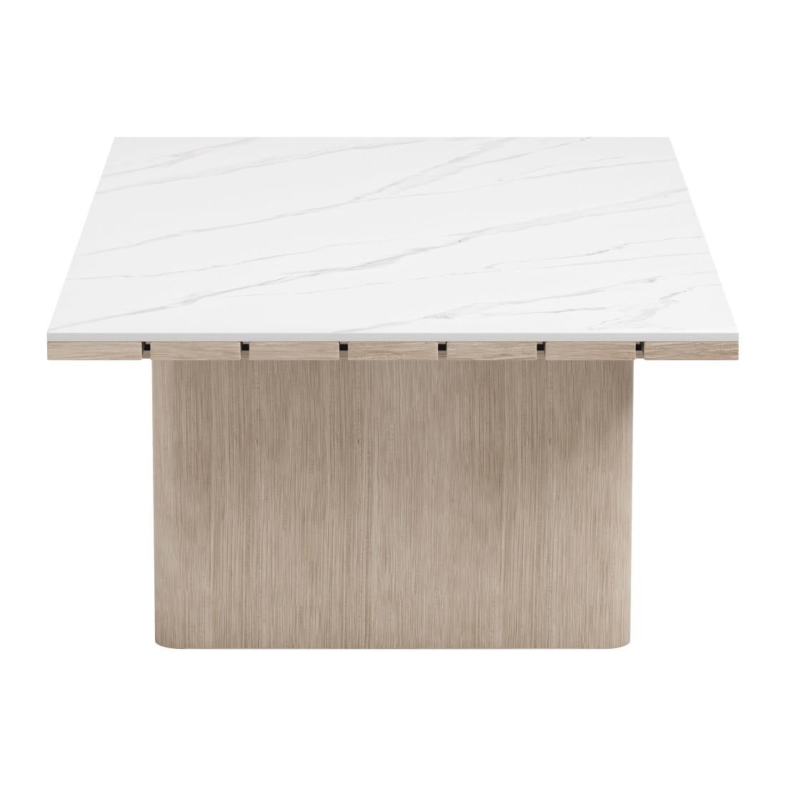 48" White Sintered Stone and Aluminum Sled Coffee Table - Living Room
