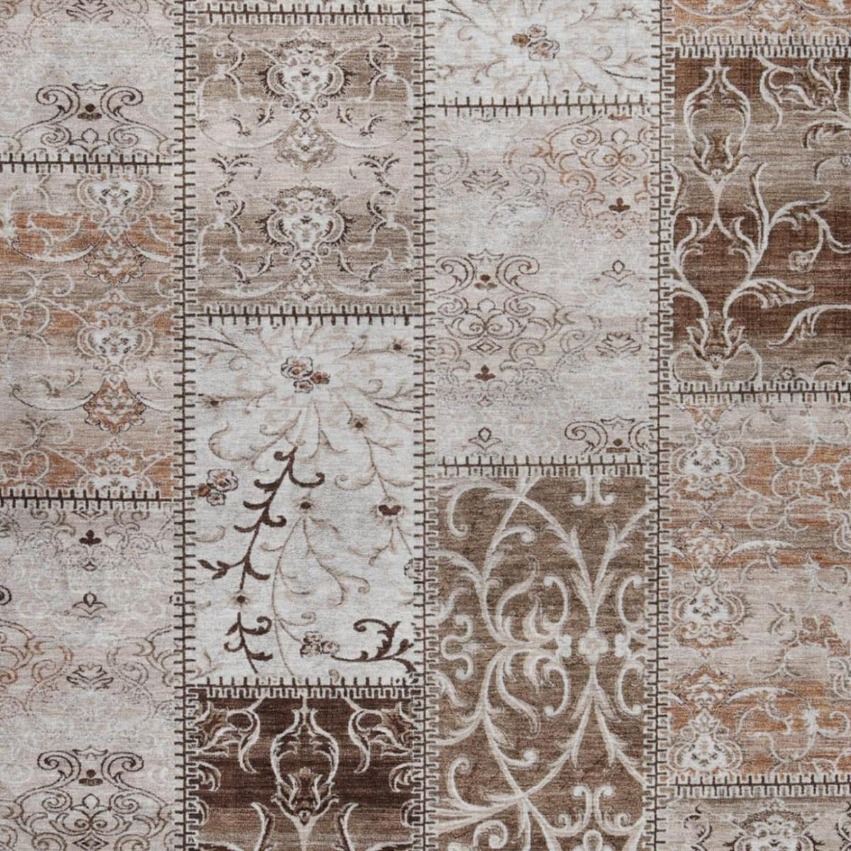 5' X 8' Beige And Brown Floral Shag Washable Area Rug With UV Protection - Home & Garden