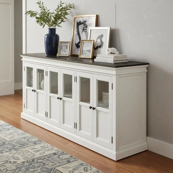 81" Black And White Solid Wood Buffet Table With Six Doors Homeroots Kitchen & Dining