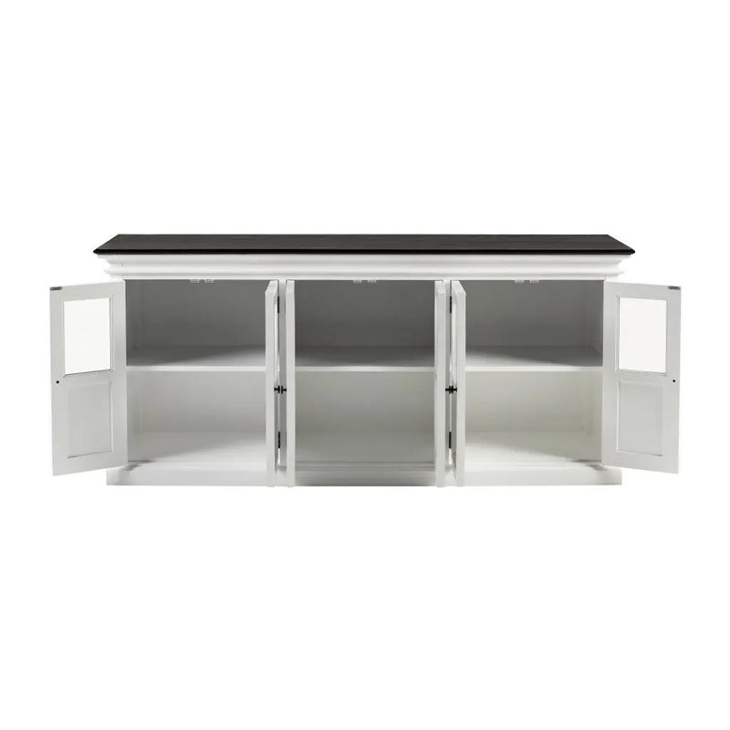 81" Black And White Solid Wood Buffet Table With Six Doors Homeroots Kitchen & Dining