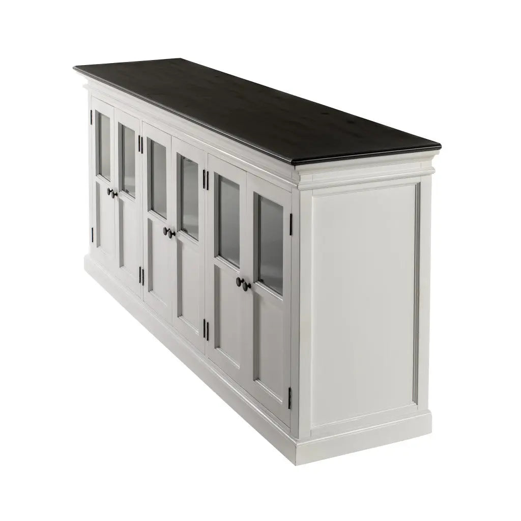 81" Black And White Solid Wood Buffet Table With Six Doors Homeroots Kitchen & Dining