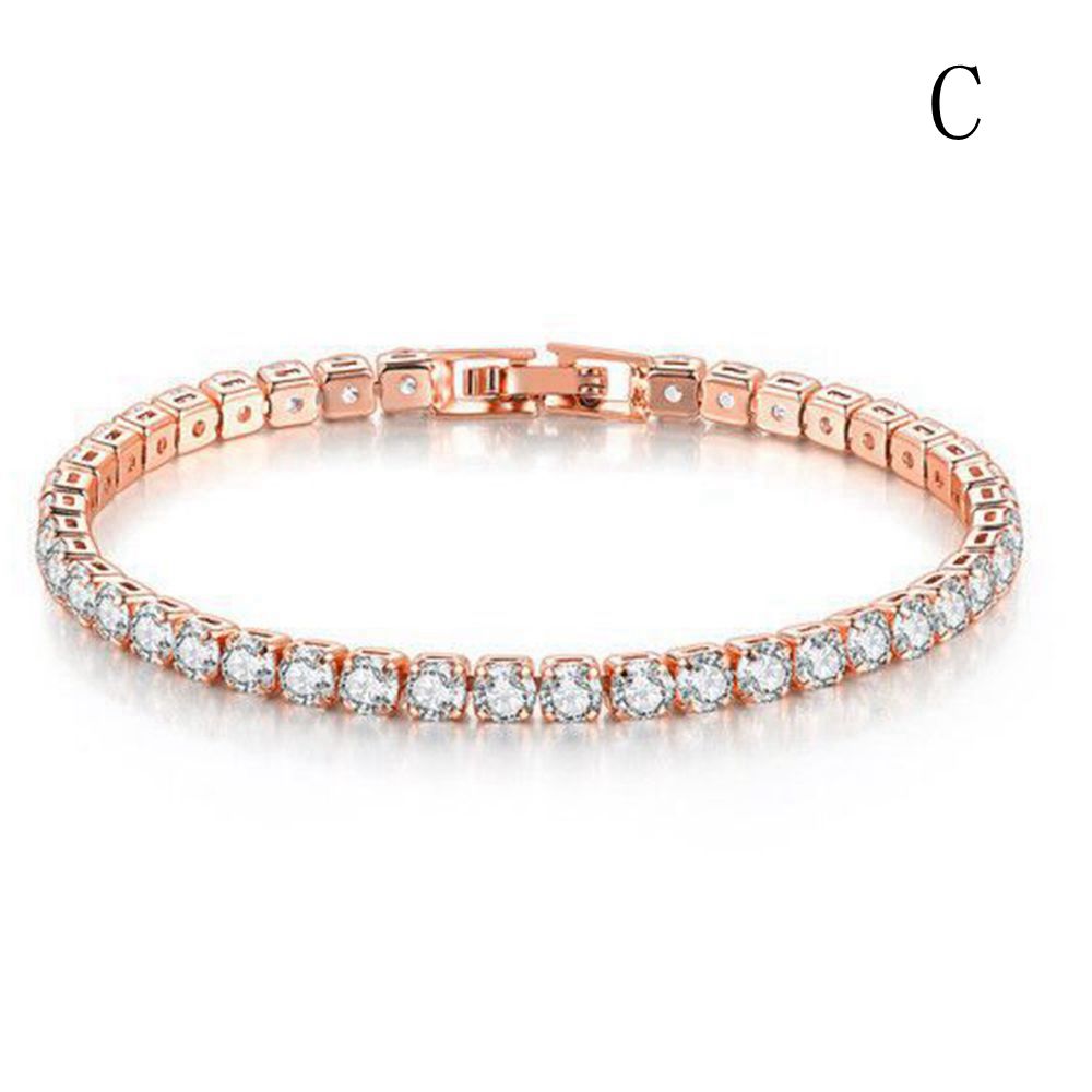 Tennis Bracelet Wrist Chain Round Cut Zircon Vintage Gold Filled Accessories C