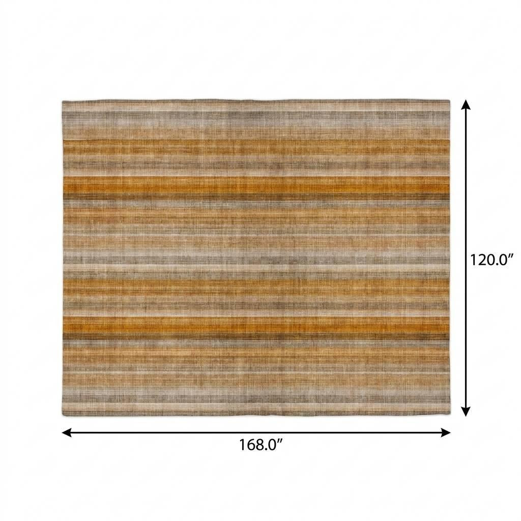 10' X 14' Orange And Gray Striped Shag Washable Area Rug With UV Protection - Home & Garden